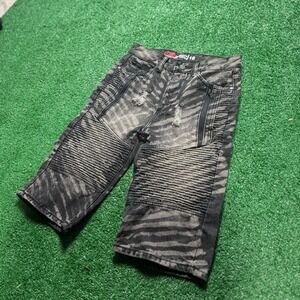 1735 Dynasty Boys Distressed Zebra Print Denim Shorts Size 18
